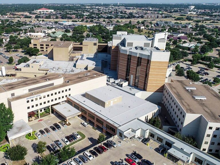 top view of charlton methodist medical center with city background